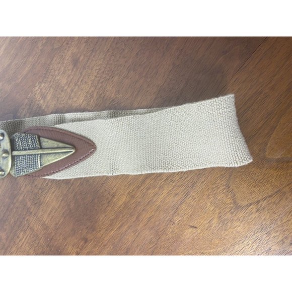 Vintage 80's Cinch Belt Fabric Leather Size L Tan Stretch Arrow Buckel 39" USA - Picture 2 of 7